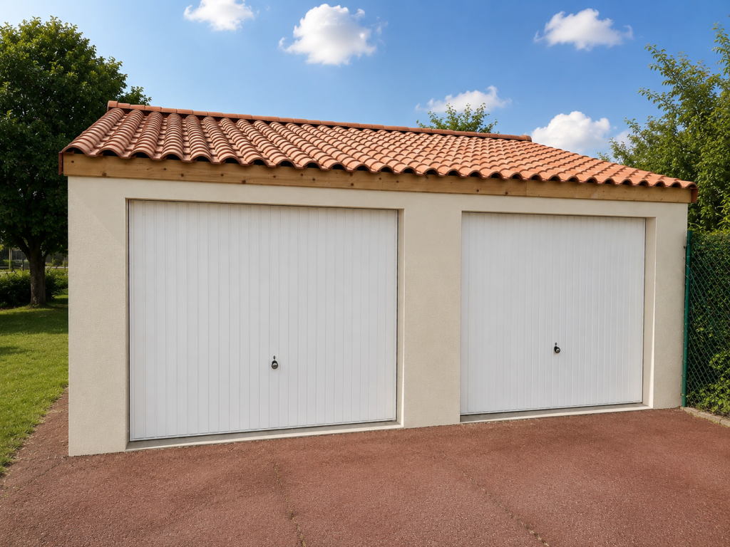 Garage double couverture tuiles portes basculantes Garage double couverture tuiles portes basculantes