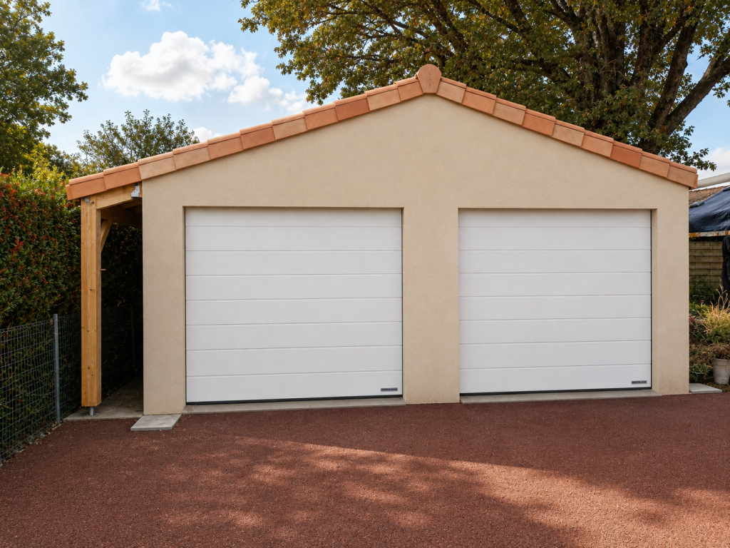 garage double avec bucher 2 pentes portes sectionnelles garage double avec bucher 2 pentes portes sectionnelles